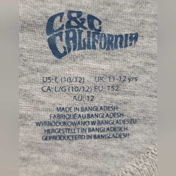 Two Kids C&C California Long Sleeve Classic Crew Neck Tees Grey & White - Size L - Picture 4 of 8